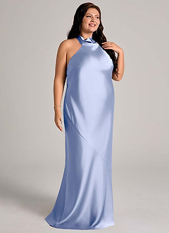 Azazie Velli Vestidos de damas de honor Vestido de Hielo de Satén Elástico de Corte Sirena con Cuello Alto image10