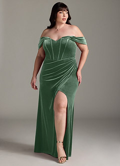 Azazie Jas Jurken voor bruidsmeisjes Converteerbaar Jurk van flueel met Kolom Off-the-shoulder korset Eucalyptus image9
