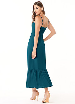 Azazie Justina Brautjungfernkleider A-Linie Herzausschnitt Chiffon Kleid Tintenblau image4