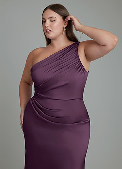 Azazie Akilah Bridesmaid Dresses Plum Mermaid One Shoulder Stretch Satin Dress image13