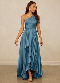 Christian Siriano Bridal for Azazie 1008 Brautjungfernkleider A-Linie One-Shoulder Stretch-Satin Kleid Bermudablau image3