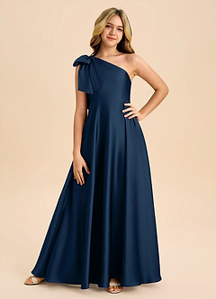 Azazie Penguin Junior Abito A-Line in Raso Elasticizzato Fiocco Marino Scuro image3