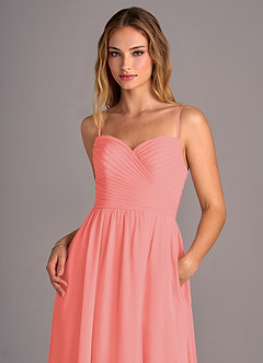 Azazie Joni Bridesmaid Dresses Coral A-Line Strapless Chiffon Convertible Dress image2