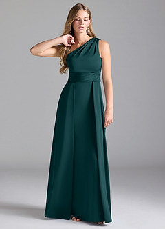 Azazie Dallas Bridesmaid Dresses Pine A-Line One Shoulder Stretch Satin Dress image1
