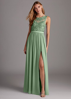 Azazie Elly Bridesmaid Dresses Matcha A-Line Lace Scoop Neck Chiffon Dress image3