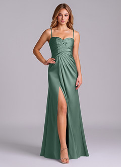 Azazie Sabrine Final Sale Eucalyptus A-Line Sweetheart Neckline Stretch Satin Dress image5