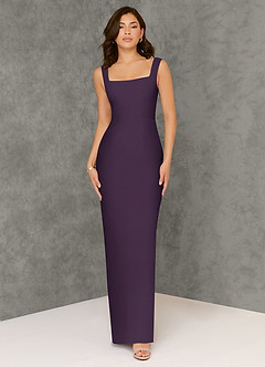Azazie Flori Bridesmaid Dresses Plum Sheath Square Neckline Chiffon Dress image1