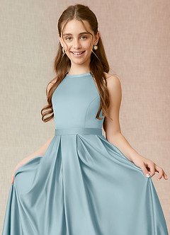 Azazie Arianthe Junior Moody Blue A-Line with Pockets Stretch Satin Dress image5