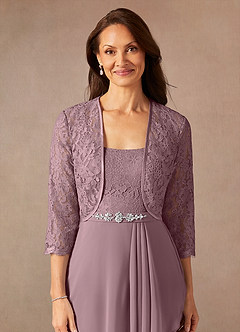 Azazie Ainsling Abiti per la Madre della Sposa Abito A-Line in Chiffon in Pizzo con Scollo Quadrato Rosa Polverosa image8