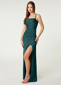 Azazie Desi Bridesmaid Dresses Pine Sheath Halter Corset Stretch Satin Dress image4