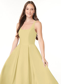 Azazie Neve Vestidos de damas de honor Vestido de Sorbete De Limón de Satén Elástico de Corte Princesa con Con bolsillos image5