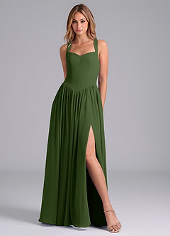 Azazie Francis Bridesmaid Dresses Olive A-Line Corset Chiffon Dress image3