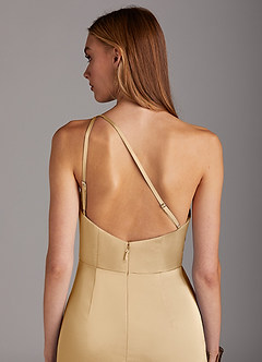 Azazie Mika Jurken voor bruidsmeisjes Jurk van Stretch Satijn met Kolom One-Shoulder Goud image5