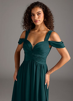 Azazie Lianne Jurken voor bruidsmeisjes Jurk van Stretch Satijn met A-Lijn Off the Shoulder Pijnboom image3