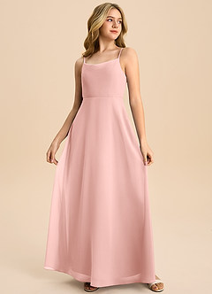 Azazie Shale Junior Agave A-Line Bow Chiffon Dress image4