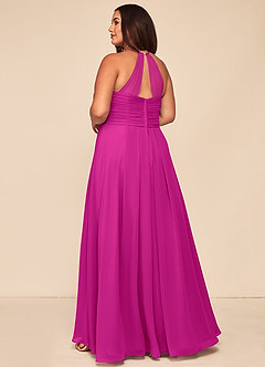 Azazie Ginger Bridesmaid Dresses Fuchsia A-Line Halter Pleated Chiffon Dress image8
