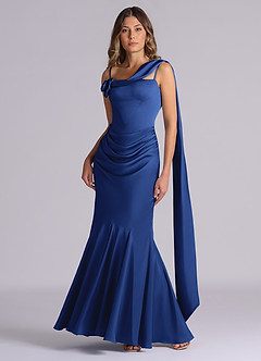 Azazie Inara Bridesmaid Dresses Royal Blue Mermaid Pleated Stretch Satin Dress image2