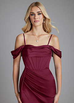 Azazie Amyra Bridesmaid Dresses Mulberry Mermaid Off the Shoulder Stretch Satin Convertible Dress image3