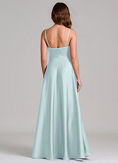 Azazie Amani Vestidos de damas de honor Vestido de Neblina de Satén Elástico de Corte en A con Plisado image5