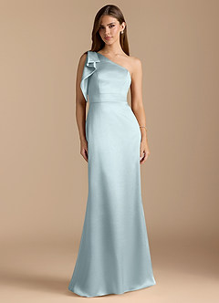 Azazie Rinna Bridesmaid Dresses Mist Mermaid Ruched Metallic Satin Dress image1