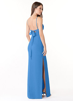 Azazie Mai Brautjungfernkleider Etui Plissee Chiffon Kleid Blauhäher image4