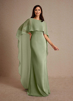 Azazie Milfred At-home Try On Dresses Dusty Blue Sheath Boatneck Stretch Satin Dress image3