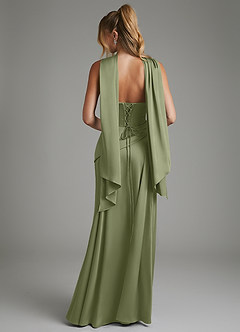 Azazie Gabriela Bridesmaid Dresses Garden Sage A-Line Corset Stretch Satin Dress image2