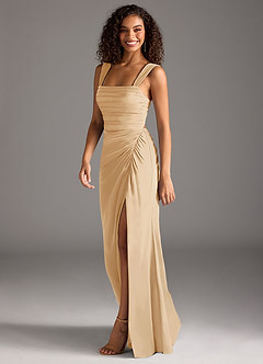 Azazie Jesaphine Brautjungfernkleider Etui Schleifen Stretch-Satin Kleid Gold image6