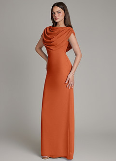 Azazie Hadley Bridesmaid Dresses Burnt Orange Mermaid Pleated Chiffon Dress image9
