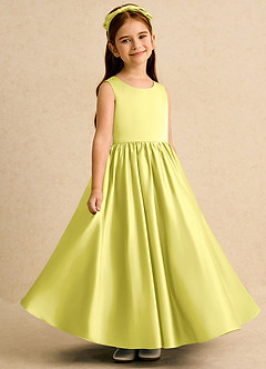 Azazie Nellia Blumenmädchenkleider A-Linie Schleifen Matte Satin Kleid Kanarienvogel image4