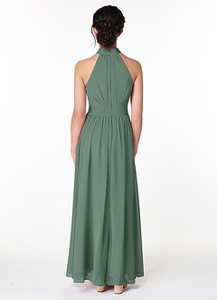 Azazie Iman Junior Eucalyptus A-Line Pleated Chiffon Dress image2