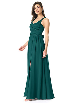 Azazie Olani Brautjungfernkleider Wandelbar A-Linie Schulterfrei Chiffon Kleid Pfau image4