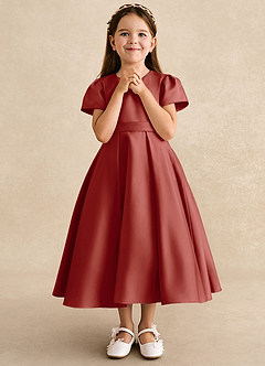 Azazie Princess Flower Girl Dresses Terracotta A-Line Pleated Matte Satin Dress image4