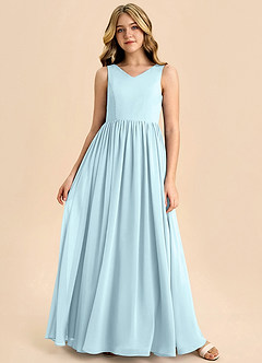 Azazie Hathaway Junior Vestido de Azul Nube de Gasa de Corte en A con Lazo image3