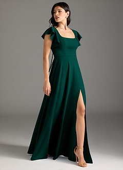 Azazie Bondi Bridesmaid Dresses Pine A-Line Ruched Stretch Crepe Dress image5