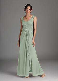 Azazie Edelin Mother of the Bride Dresses Dusty Sage A-Line Sweetheart Neckline Pleated Mesh Dress image4