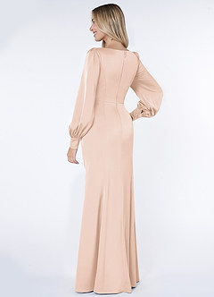 Azazie Raye Bridesmaid Dresses Blushing Pink Mermaid Long Sleeve Stretch Satin Dress image4