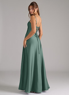 Azazie Valentine Bridesmaid Dresses Eucalyptus A-Line Corset Stretch Satin Dress image2