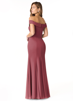 Azazie Lecia Bridesmaid Dresses Merlot Empire Off-The-Shoulder Pleated Chiffon Convertible Dress image5
