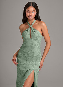 Azazie Ailany Robes de demoiselle d'honneur Robe Trapèze en Blumen-Burnout Plissée Matcha image2