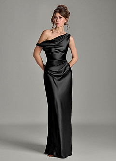 Azazie Emerson Bridesmaid Dresses Black Mermaid Off the Shoulder Metallic Satin Dress image3