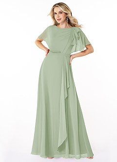 Azazie Aaliyah Modest Bridesmaid Dresses A-Line Scoop Pleated Chiffon Floor-Length Dress image1
