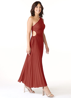 Azazie Kirra Bridesmaid Dresses Terracotta A-Line One Shoulder Chiffon Dress image3