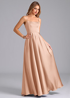 Azazie Elita Robes de demoiselle d'honneur Robe Trapèze en Satin extensible Plissée Or Rose image3