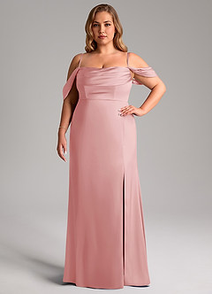 Azazie Saige Abiti da Damigella Abito Tubino in Raso Elasticizzato a Spalla Scoperta Rosa Cipria image15