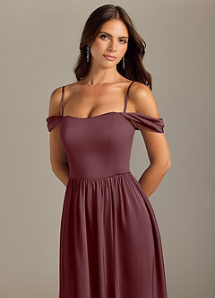 Azazie Calianna Bridesmaid Dresses Sangria A-Line Off the Shoulder Stretch Satin Convertible Dress image3