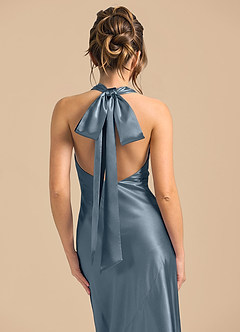 Azazie Velli Robes de demoiselle d'honneur Robe Fourreau en Satiné métallisé Col Haut Violet Crépusculaire image6