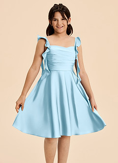 Azazie Kira Junior Sky Blue A-Line Ruched Stretch Satin Dress image3