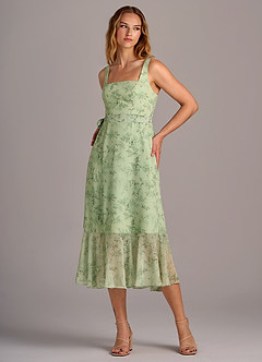 Azazie Deb Bridesmaid Dresses Green Fern Floral A-Line with Pockets Chiffon Convertible Dress image7