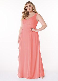 Azazie Kori Brautjungfernkleider A-Linie Plissee Chiffon Kleid Koralle image8